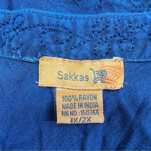 Sakkas Fedella Deep Scoop Neck Longsleeve Top Adjustable Back Straps Blue 1X/2X - Picture 11 of 14